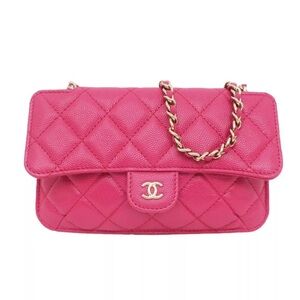 Chanel Caviar Fabric Quilted Foldable Tote With Chain Pink Multicolor
